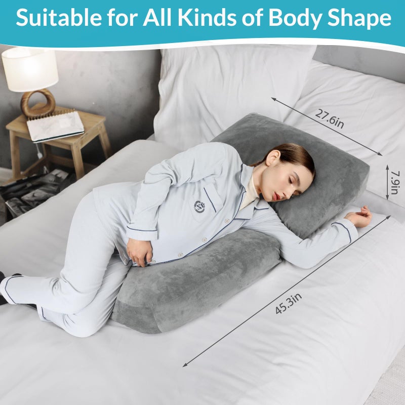 Morelexa Pregnancy Pillows for Sleeping, 45.3 Inch Pregnancy Massage Pillow Full Body Pillow with Removable Cover - Support for Back, Legs, Belly, HIPS for Pregnant Women (Dark Grey) - Image 2