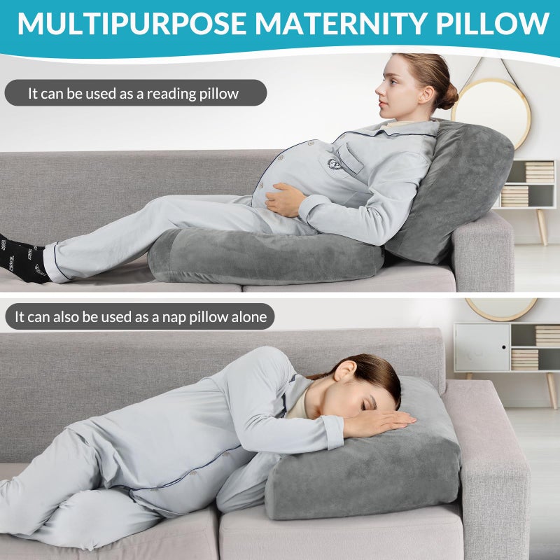 Morelexa Pregnancy Pillows for Sleeping, 45.3 Inch Pregnancy Massage Pillow Full Body Pillow with Removable Cover - Support for Back, Legs, Belly, HIPS for Pregnant Women (Dark Grey) - Image 5