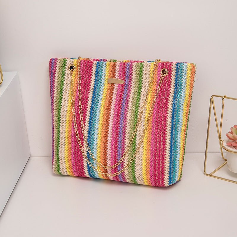 Fashion Woven Handbag 2023 New Color Tote Bag Chain Women'S Bag Women'S Casual Shopping Bag Shoulder Bag - Image 1