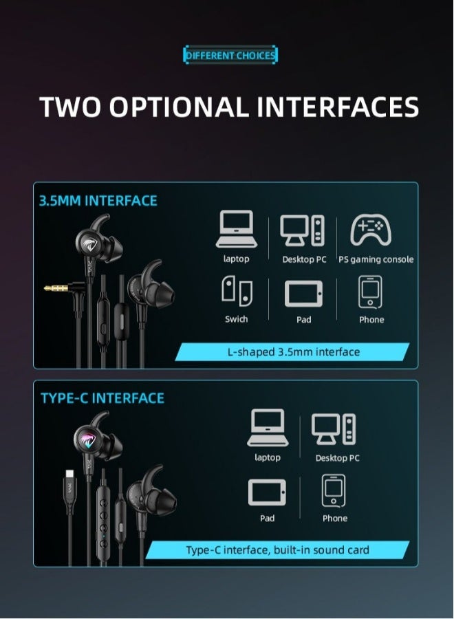 PIVA S6C-H Wired Surround Gaming Headset Built-in Sound Card RGB Lighting for Fun During Use and Multi-directional Microphone Comfortable for Ears and Skin with Type-C Cable for Android Mobiles, iPhone 15, iPhone 16 and iPad with Type-C Cable - Image 5