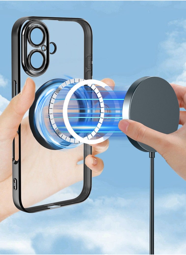 Generic - Magnetic Case for IPhone 16 Support Magsafe Wireless Charger Anti Scratch Shockproof Clear Four Corner Cushion Anti Dropping Full Body Protection All Inclusive Lens Protection Cover Blue - Image 1