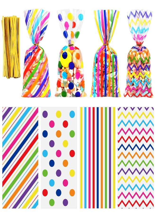 Aneco 100 Pack Rainbow Cellophane Bags 10.6 x 5.1 Inch Plastic Candy Bags Gift Bags Goodie Bags with Twist Ties for Valentine, Birthday, Gift Cookie Snack Packing Party Favor Supplies - Image 1