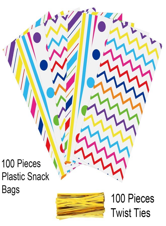 Aneco 100 Pack Rainbow Cellophane Bags 10.6 x 5.1 Inch Plastic Candy Bags Gift Bags Goodie Bags with Twist Ties for Valentine, Birthday, Gift Cookie Snack Packing Party Favor Supplies - Image 3