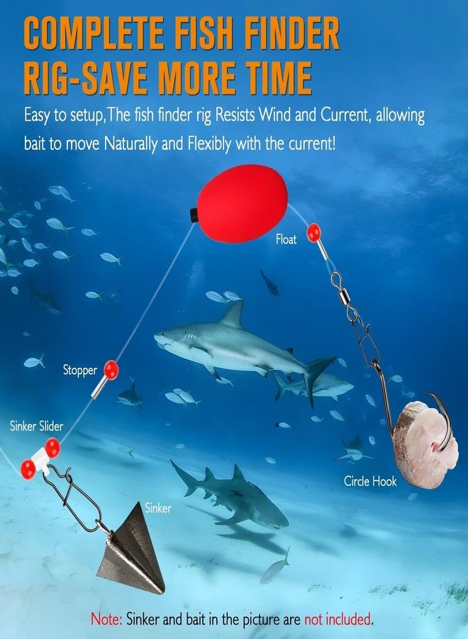 Dovesun Fish Finder Rig with Float 20.5" Surf Fishing Rigs 90LB Surf Fishing Tackle for Shark Bluefish Stripers 6PCS 8/0 - Image 2
