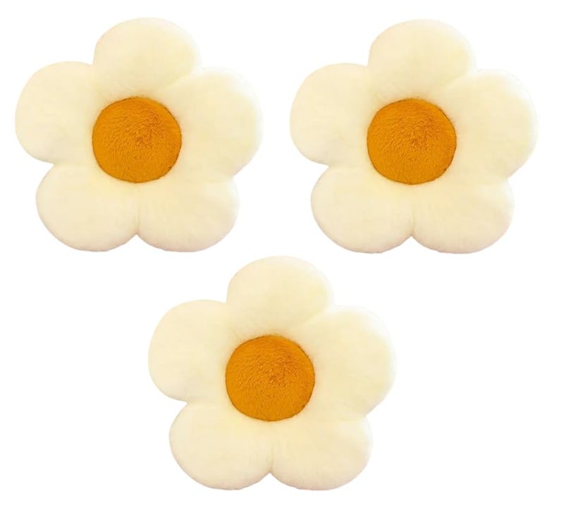 KIZDY KIZDY Flower Pillows Cushion Pack of 3 Sunflower Shaped Throw Pillow Cushion Seating Pad Chair Cushion for Home Decoration Use for Car Office Bedroom Gifts for Girls Kids Size 35 cm Cream 