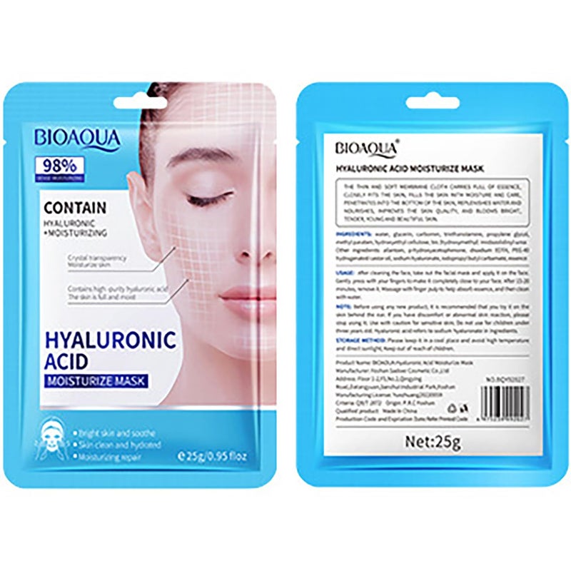 BIOAQUA Hyaluronic Acid Facial Mask 98% Dense Moisturizing Sooth Hydrates Repair Face Skin 5x25g / 0.95fl.oz - Image 1