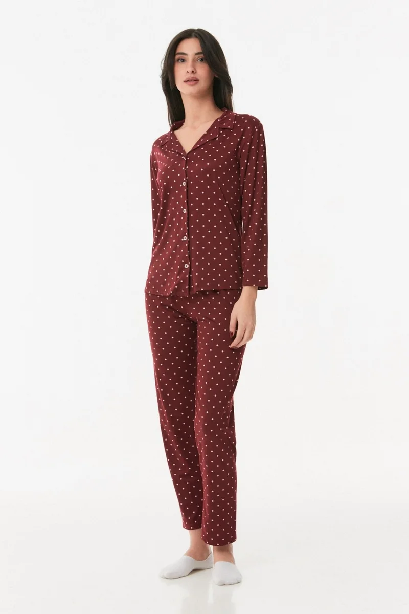 FullaModa Polka Dot Buttoned Pajama Set