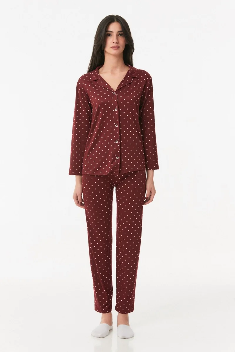 FullaModa Polka Dot Buttoned Pajama Set