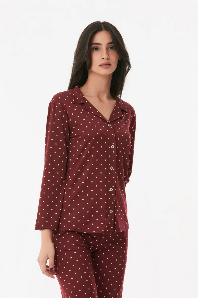 FullaModa Polka Dot Buttoned Pajama Set