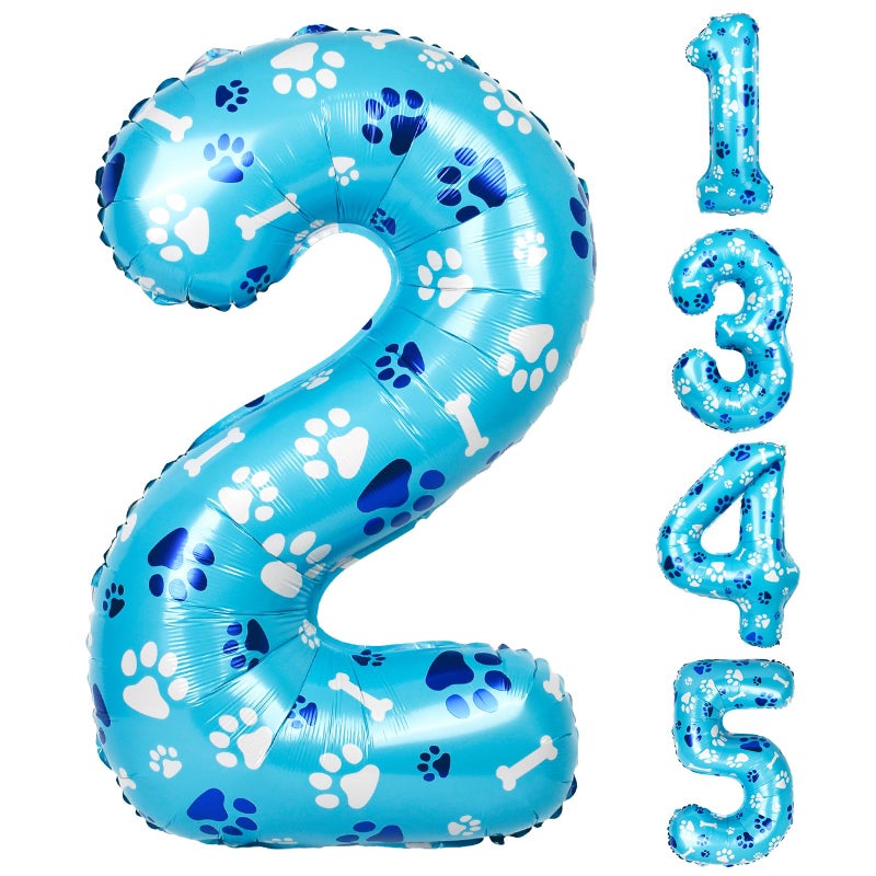 AXBMM 40 Inch Blue Dog Paw Birthday Balloons Number 2 Balloons for Girls Boys Blue Dog Paw Print Themed Birthday Party DecorationsNumber 2 - Image 3