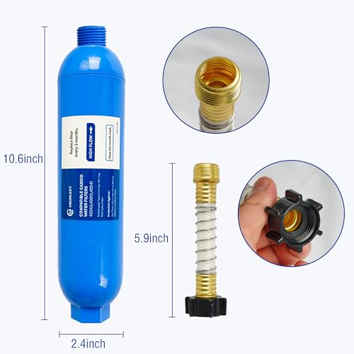 Hourleey 2 Pack RV Inline Water Filter with 2 Flexible Hose Protector, Reduce Bad Taste, Odors, Rust, Fluoride, Chlorine and Sediment in Drinking Water, Dedicated for RVs Campers Marines - Image 2