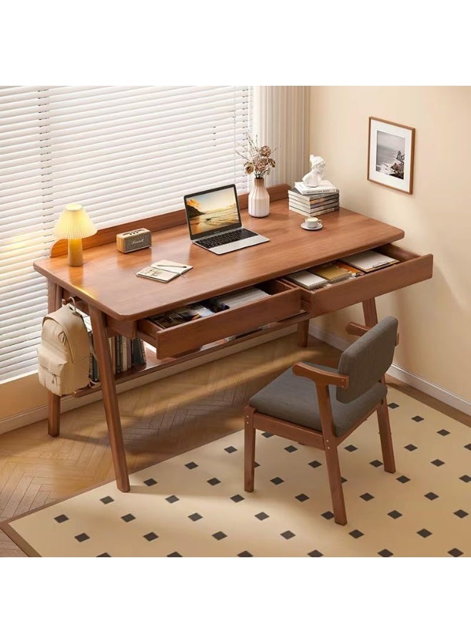Solid Wood Writing Desk, 47" Mid-Century Modern Walnut Desk, Home Office Computer Desk with 2 Drawers and Storage Shelf, Laptop Desk, Study Table, Work Desk Station - Image 1
