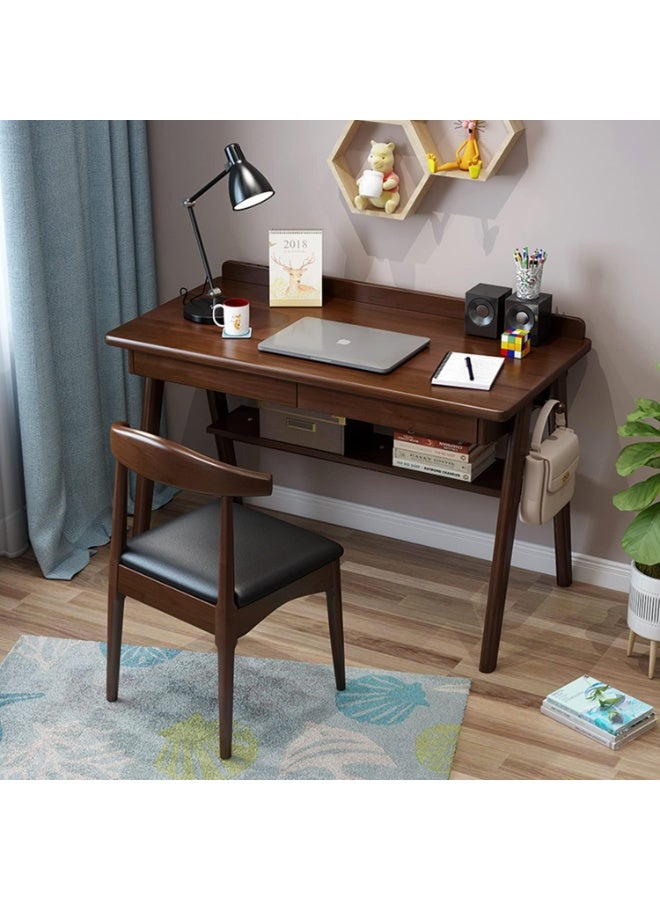 Solid Wood Writing Desk, 47" Mid-Century Modern Walnut Desk, Home Office Computer Desk with 2 Drawers and Storage Shelf, Laptop Desk, Study Table, Work Desk Station - Image 3