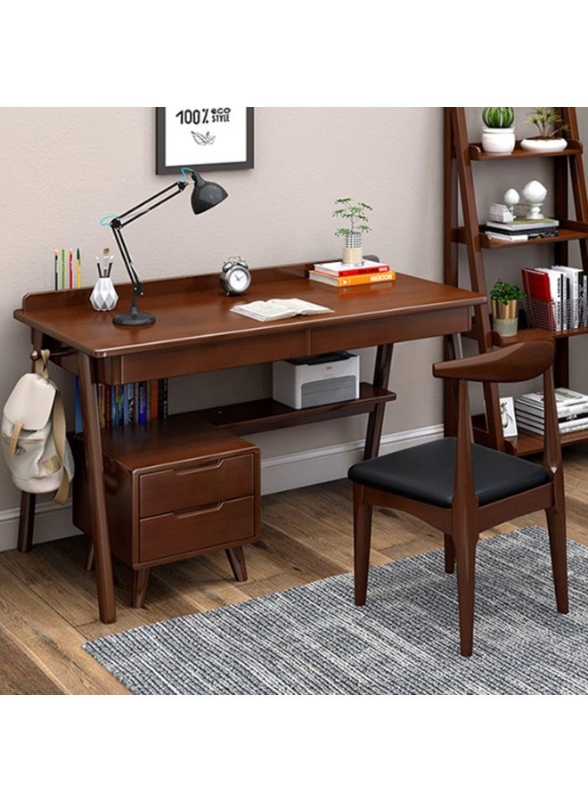 Solid Wood Writing Desk, 47" Mid-Century Modern Walnut Desk, Home Office Computer Desk with 2 Drawers and Storage Shelf, Laptop Desk, Study Table, Work Desk Station - Image 4