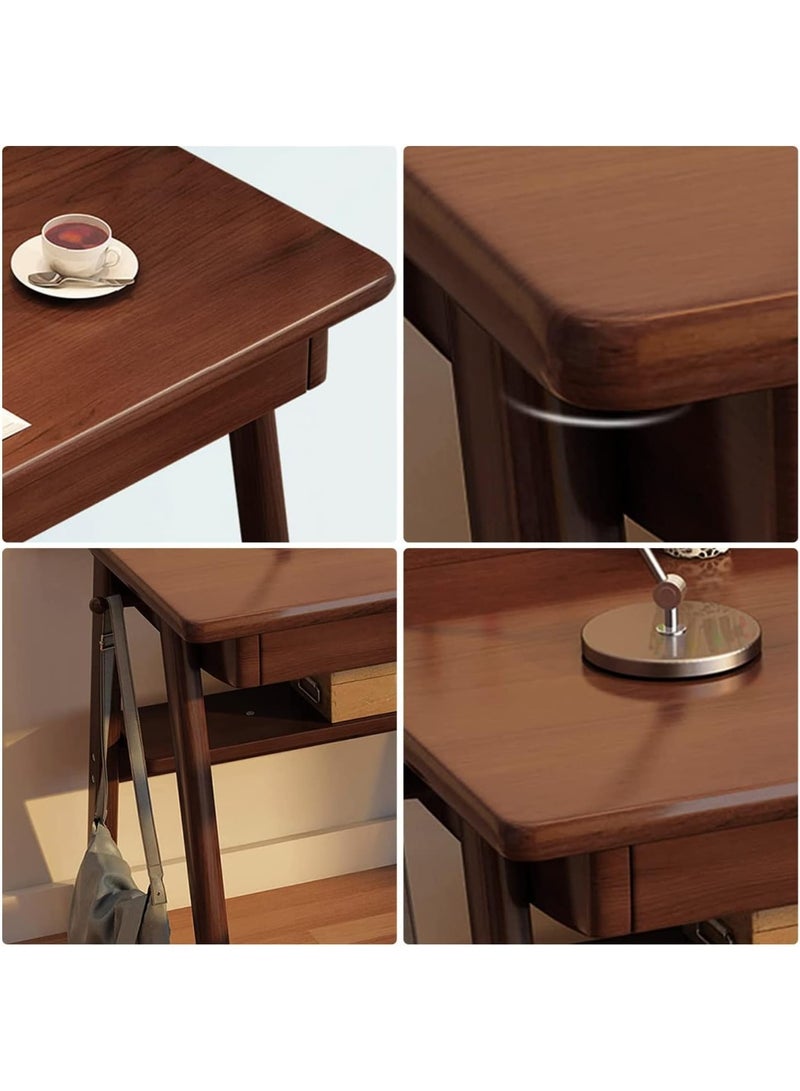 Solid Wood Writing Desk, 47" Mid-Century Modern Walnut Desk, Home Office Computer Desk with 2 Drawers and Storage Shelf, Laptop Desk, Study Table, Work Desk Station - Image 5