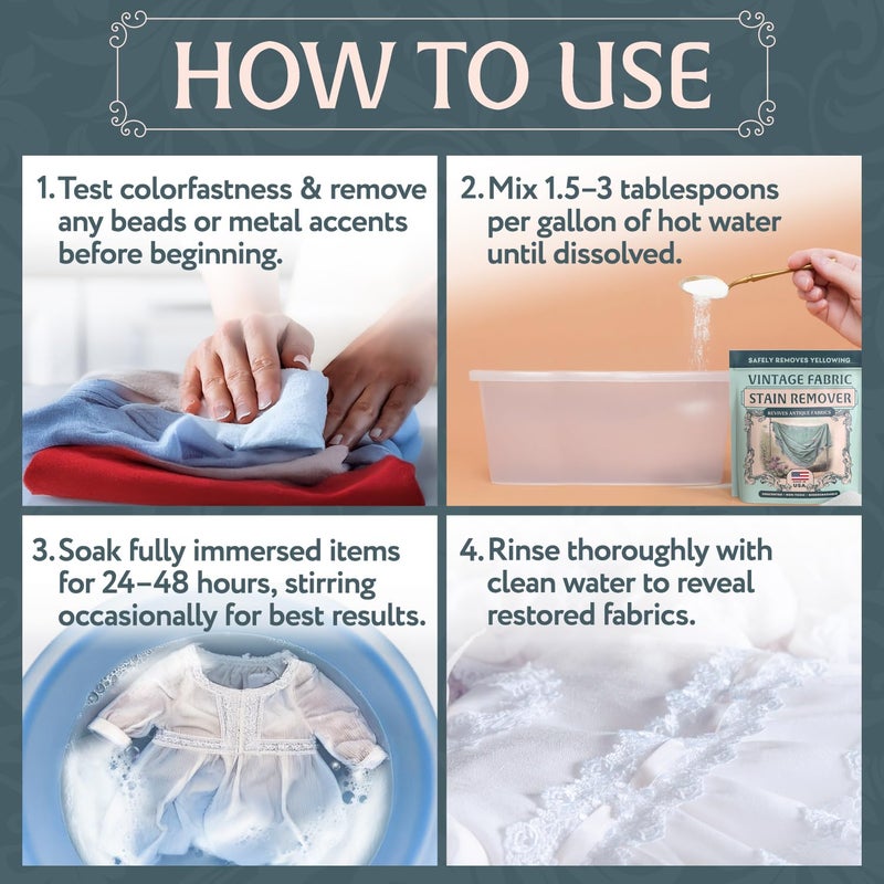 Escentile Vintage Fabric Stain Remover - Safely Cleans Retro & Antique Textiles - Made in the USA - Gently Removes Yellowing & Tough Stains From Vintage Linens, Quilts, Dresses, Doilies 16 Ounce (Pack of 1) - Image 4