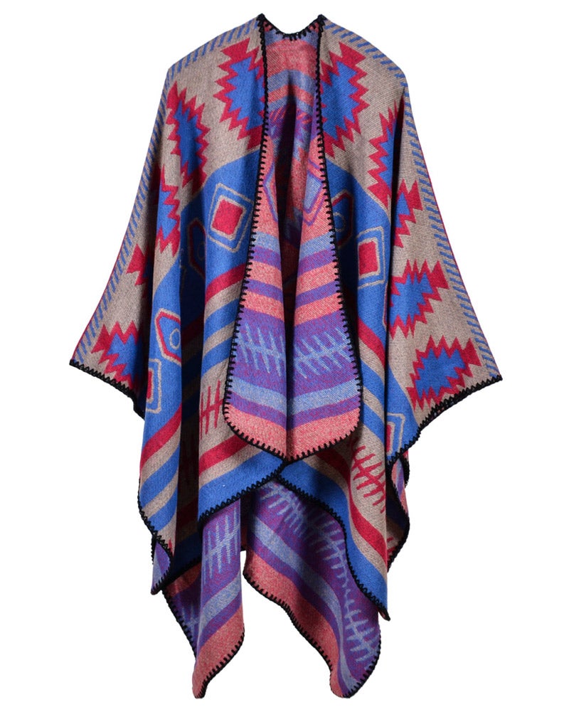 Women Poncho Scarf Cardigan Sweater Geometrical Print Warm Cape Shawl Long Scarves Pashmina Outwear - Image 1