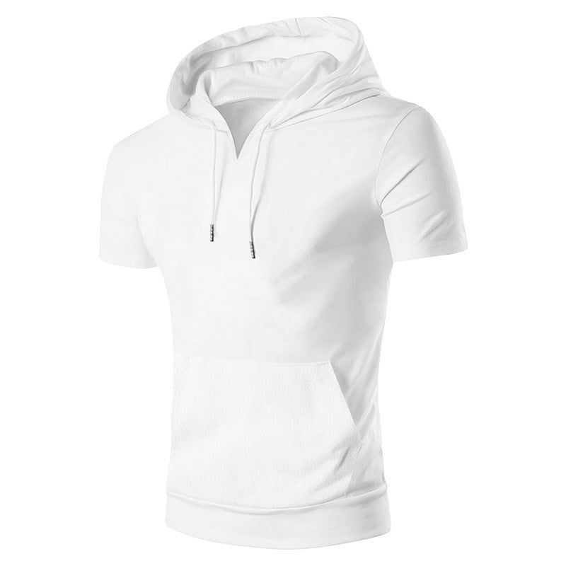 2024 Summer Mens Short Sleeve Hoodie T-shirt Casual Solid Slim Top White - Image 5