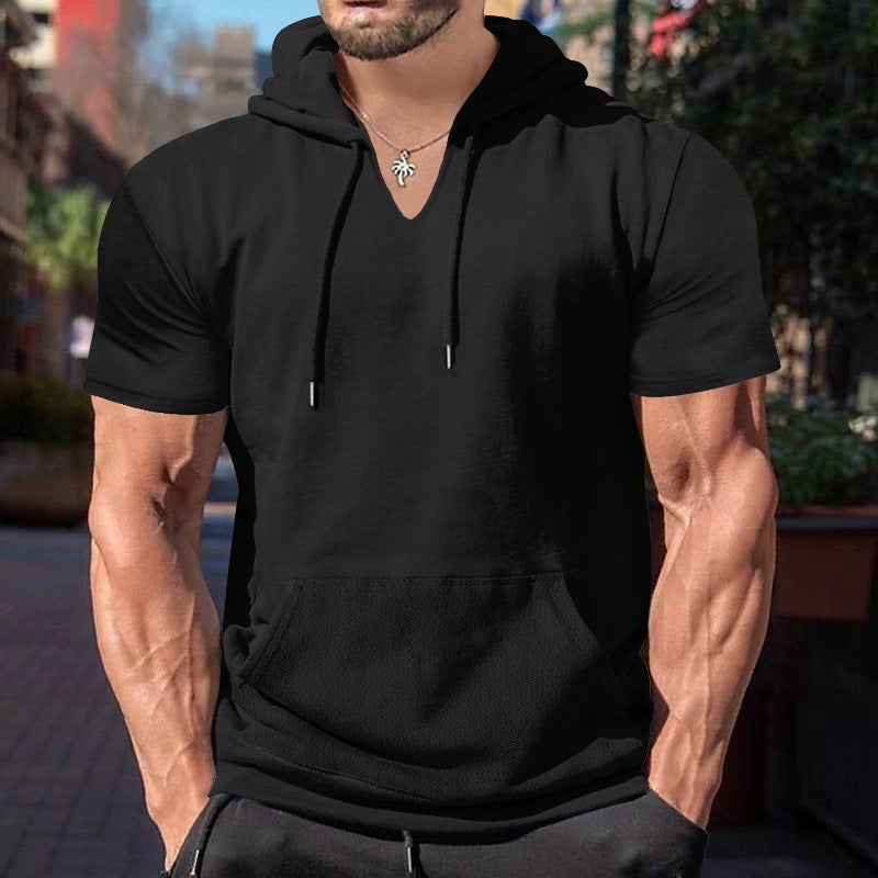 2024 Summer Mens Short Sleeve Hoodie T-shirt Casual Solid Slim Top White - Image 2