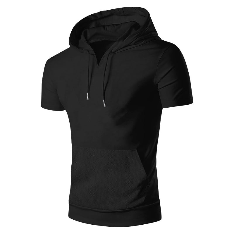 2024 Summer Mens Short Sleeve Hoodie T-shirt Casual Solid Slim Top White - Image 4