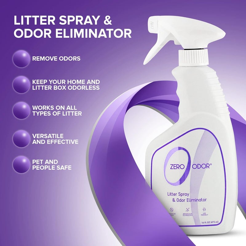 Zero Odor – Litter Odor Eliminator - Permanently Eliminate Litter Odors with Best Patented Molecular Technology - Pet Safe & Works on all types of litter, 16oz (Over 400 Sprays) - Image 4