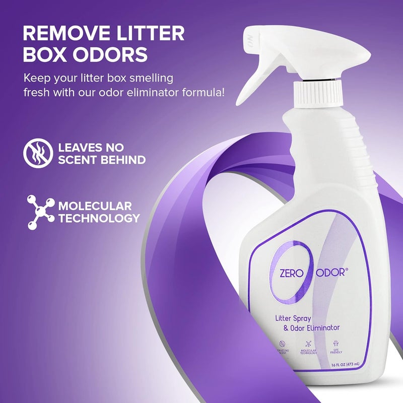 Zero Odor – Litter Odor Eliminator - Permanently Eliminate Litter Odors with Best Patented Molecular Technology - Pet Safe & Works on all types of litter, 16oz (Over 400 Sprays) - Image 1