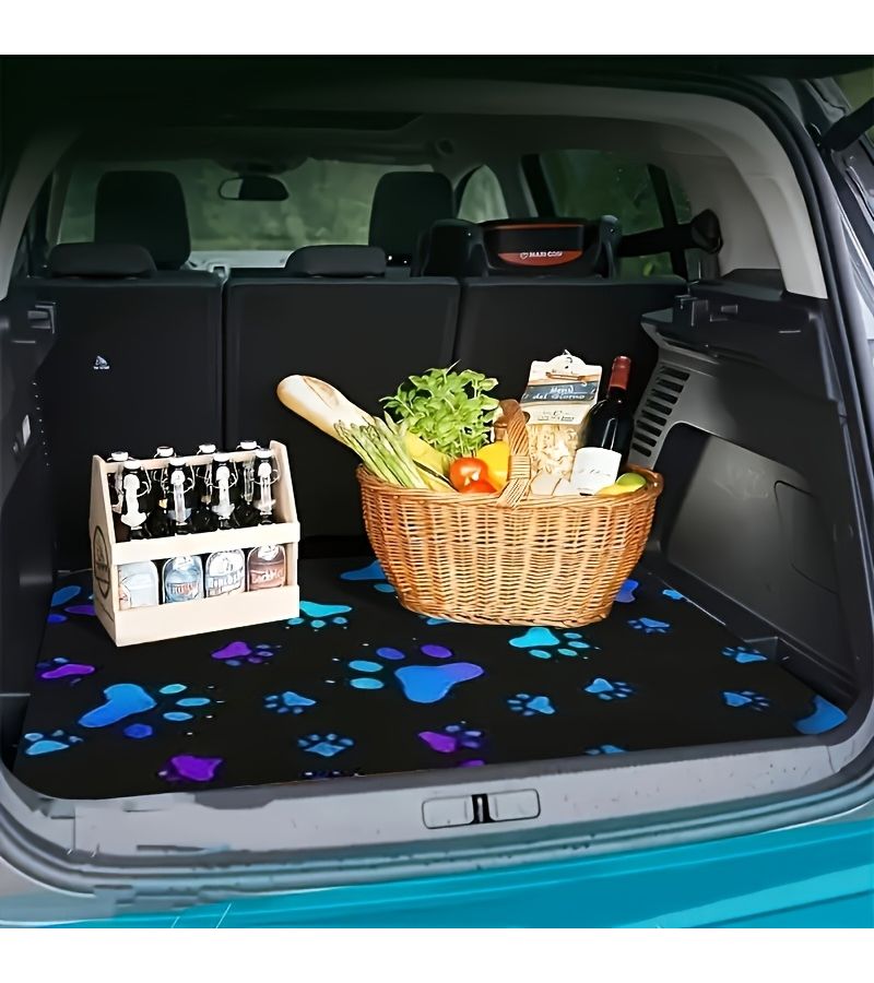 1pc Stylish Car Trunk Mat Paw Print Pattern Durable Dry Clean Interior Trunk Protector - Image 2