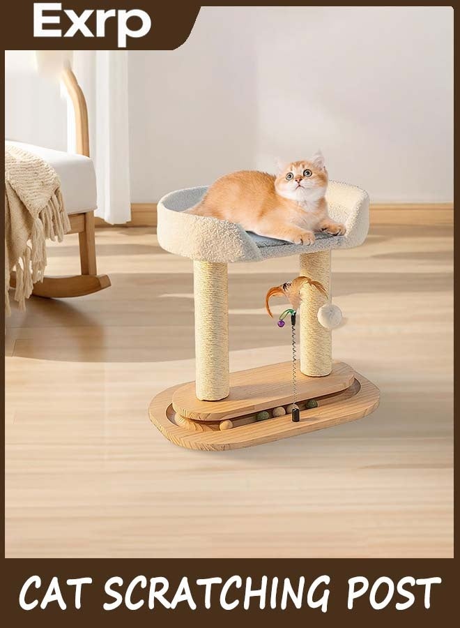 Exrp 5-in-1 Small Wooden Cat Tree Tower,Natural Sisal Cat Scratching Post with Bed for Indoor Cats,Interactive Cat Feather Toy and Wooden Ball Track Toy for Kittens and Cats - Image 3