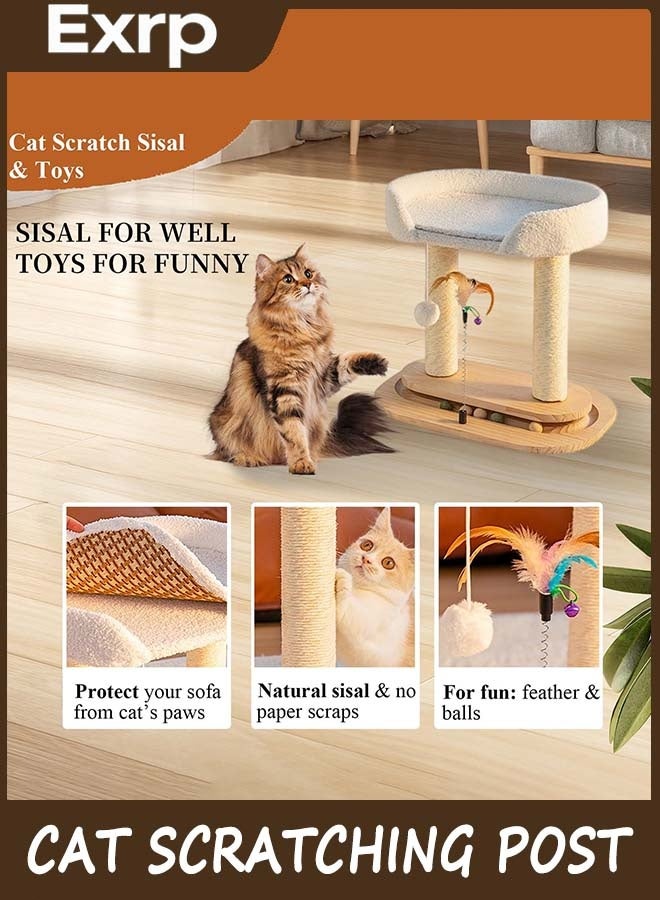 Exrp 5-in-1 Small Wooden Cat Tree Tower,Natural Sisal Cat Scratching Post with Bed for Indoor Cats,Interactive Cat Feather Toy and Wooden Ball Track Toy for Kittens and Cats - Image 5