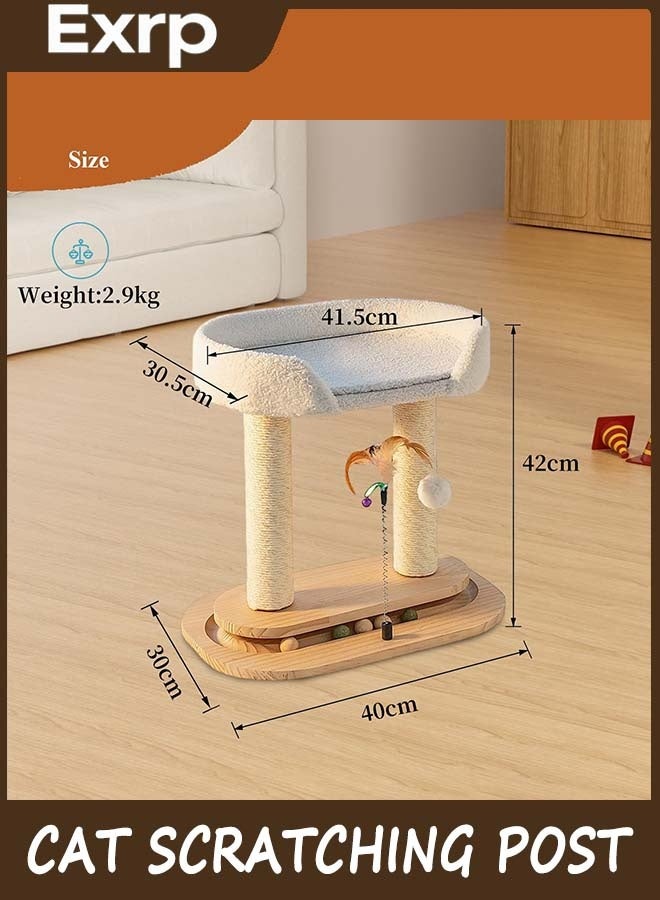Exrp 5-in-1 Small Wooden Cat Tree Tower,Natural Sisal Cat Scratching Post with Bed for Indoor Cats,Interactive Cat Feather Toy and Wooden Ball Track Toy for Kittens and Cats - Image 2