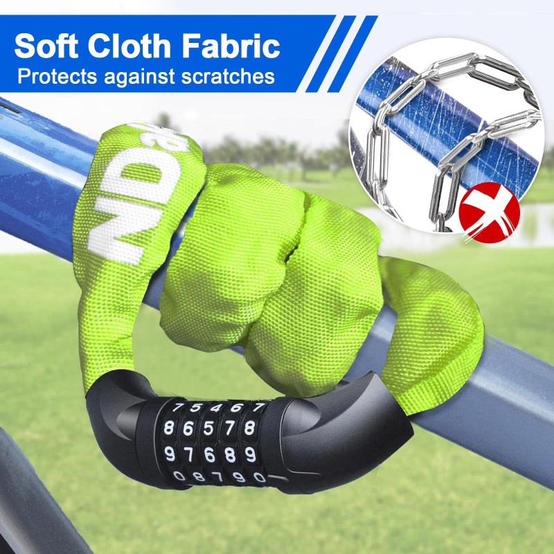 NDakter Bike Chain Lock, 5 Digit Combination Heavy Duty Anti Theft Bicycle Chain Lock,2.62/3.2/4.27/5/6Ft Long Security Resettable Bike Locks for Bike, Bicycle, Scooter, Door, Gate, Fence-4/6mm Thick - Image 5