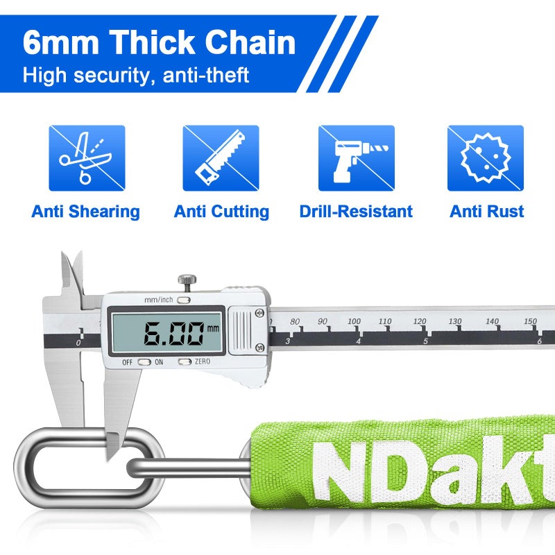 NDakter Bike Chain Lock, 5 Digit Combination Heavy Duty Anti Theft Bicycle Chain Lock,2.62/3.2/4.27/5/6Ft Long Security Resettable Bike Locks for Bike, Bicycle, Scooter, Door, Gate, Fence-4/6mm Thick - Image 4