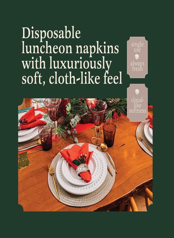BloominGoods 100 Linen-Feel Colored Paper Napkins - Decorative Cloth-Like BRIGHT RED Luncheon Napkins - Soft And Absorbent. For Kitchen, Party, Wedding, Dinner Or Any Occasion. (Pack of 100) - Image 2