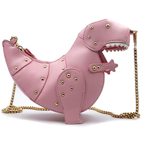 QiMing Dinosaur Shoulder Purses,PU Rivet Tyrannosaurus Rex CrossBody Bag for Girl Women(Pink) - Image 1