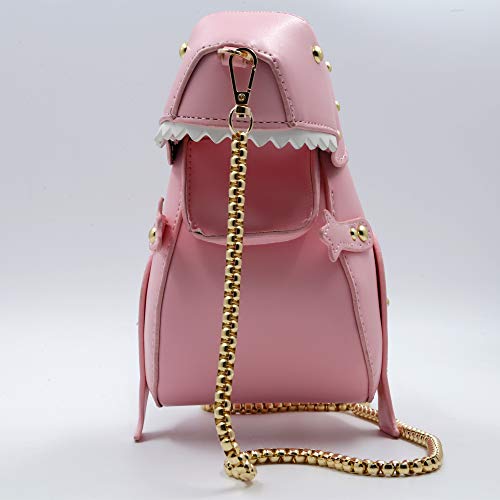 QiMing Dinosaur Shoulder Purses,PU Rivet Tyrannosaurus Rex CrossBody Bag for Girl Women(Pink) - Image 3