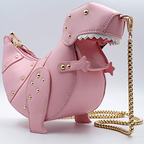 QiMing Dinosaur Shoulder Purses,PU Rivet Tyrannosaurus Rex CrossBody Bag for Girl Women(Pink) - Image 2