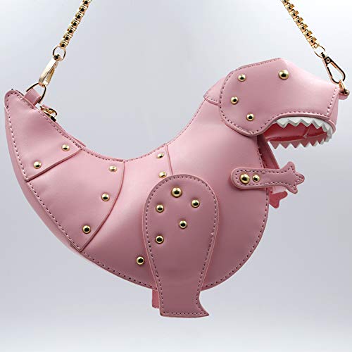 QiMing Dinosaur Shoulder Purses,PU Rivet Tyrannosaurus Rex CrossBody Bag for Girl Women(Pink) - Image 5