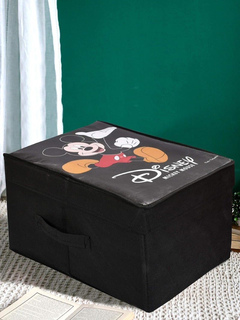 Kuber Industries Disney Mickey Mouse Print Rectangular Non Woven Fabric Foldable Shirt Cover Storage Organizer Box with Lid Extra Large Black Standard KUBMART1717 - Image 2