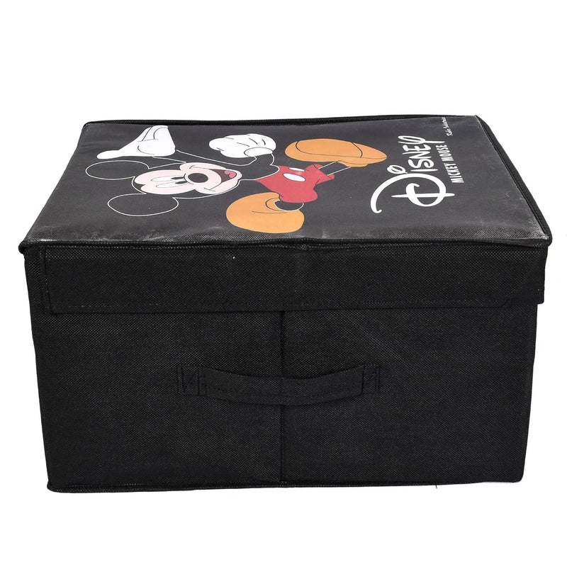 Kuber Industries Disney Mickey Mouse Print Rectangular Non Woven Fabric Foldable Shirt Cover Storage Organizer Box with Lid Extra Large Black Standard KUBMART1717 - Image 4