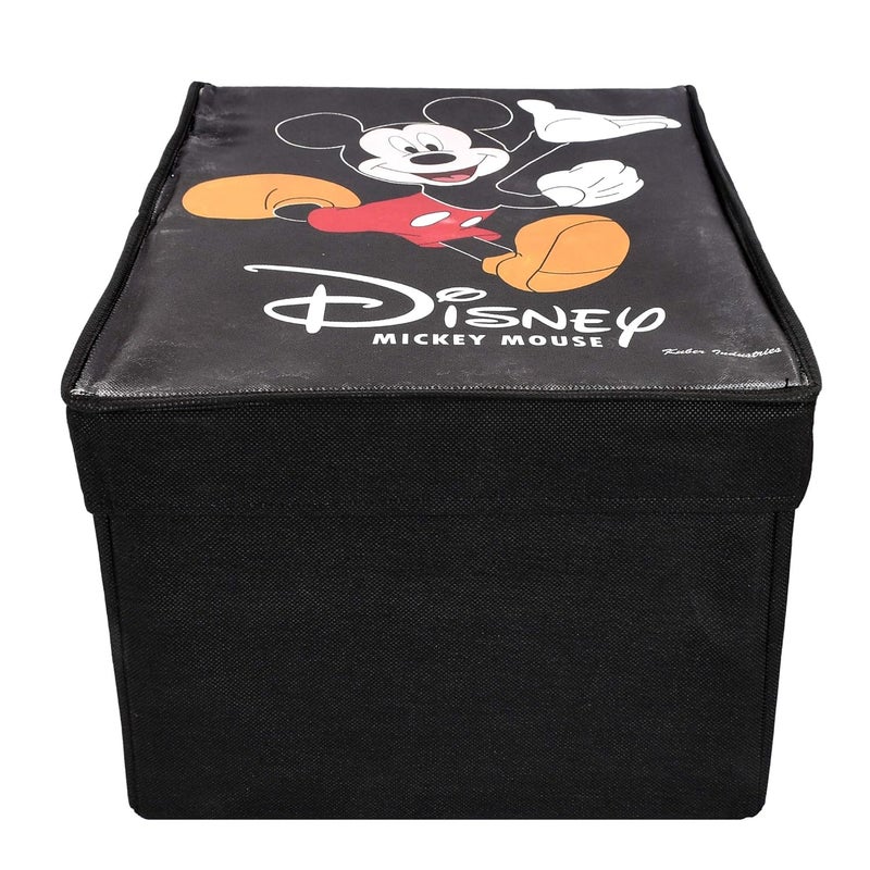 Kuber Industries Disney Mickey Mouse Print Rectangular Non Woven Fabric Foldable Shirt Cover Storage Organizer Box with Lid Extra Large Black Standard KUBMART1717 - Image 5