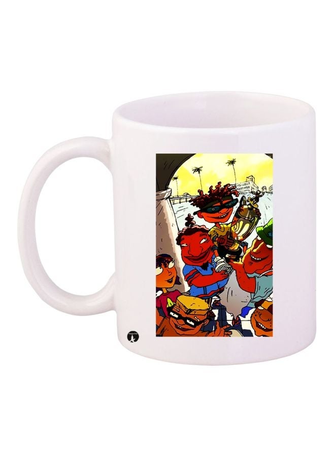 Cartoon Printed Coffee Mug White/Red/Yellow 11ounce