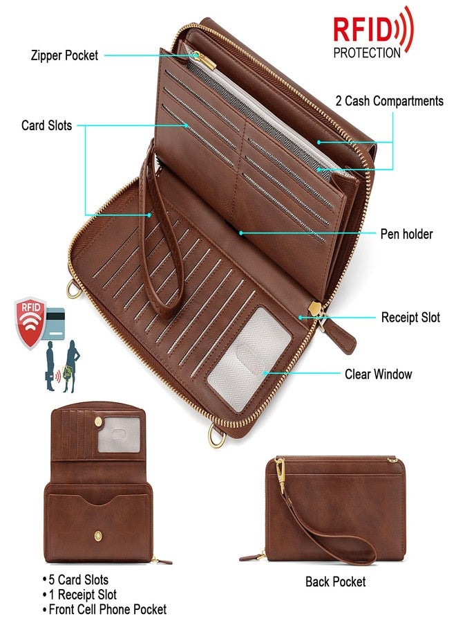 بياكوكشن محفظة نسائية من Peacocktion مزودة بتقنية RFID، محفظة كروسبودي مع حامل بطاقات، لون بني فاتح - Image 3