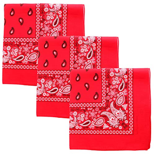Kaiser 3 PK Cowboy Bandanas 100% Cotton 22 x 22 inch - Red - Image 1