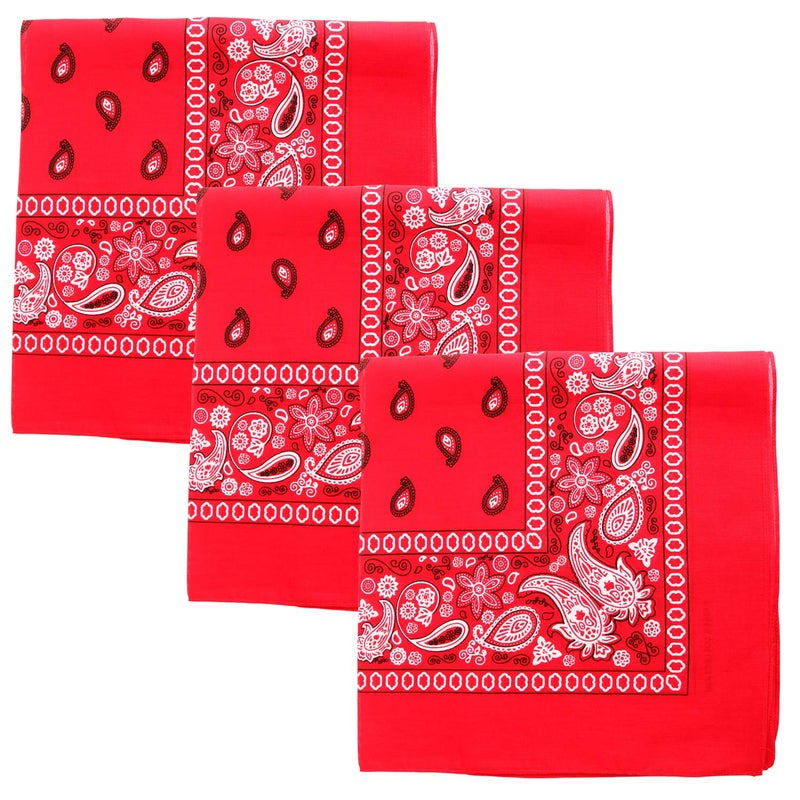 Kaiser 3 PK Cowboy Bandanas 100% Cotton 22 x 22 inch - Red - Image 3