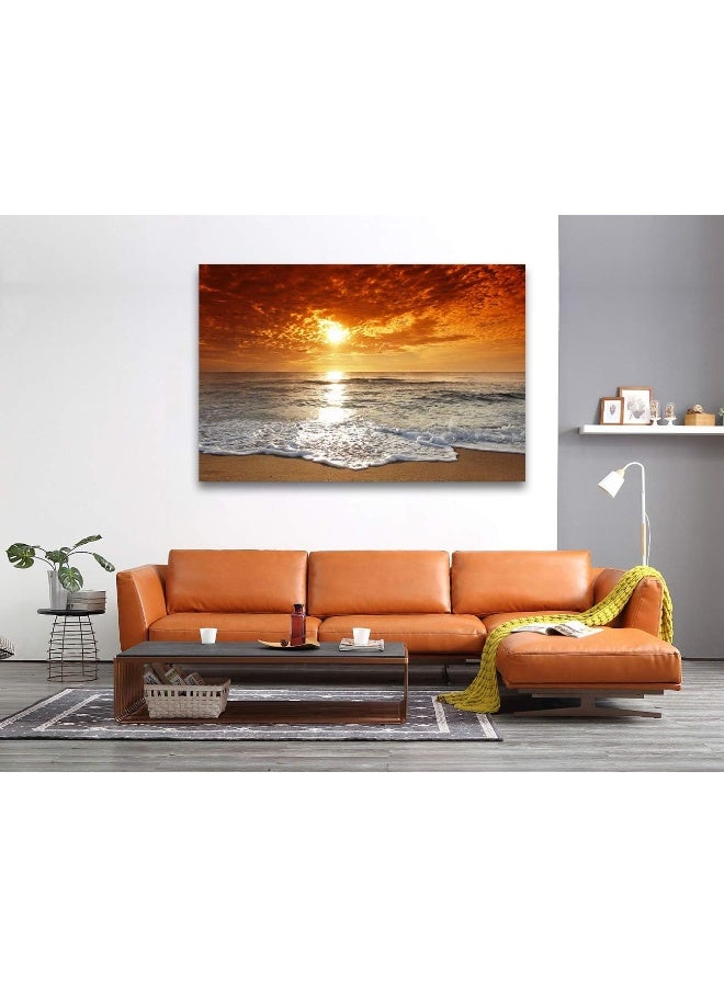 Muolunna S04681 Canvas Prints Wall Art Sunset Ocean Beach Pictures Photo Paintings for Living Room Bedroom Home Decorations Stretched and Framed Ready to Hang Seascape Waves Artwork 32x48inch - Image 3