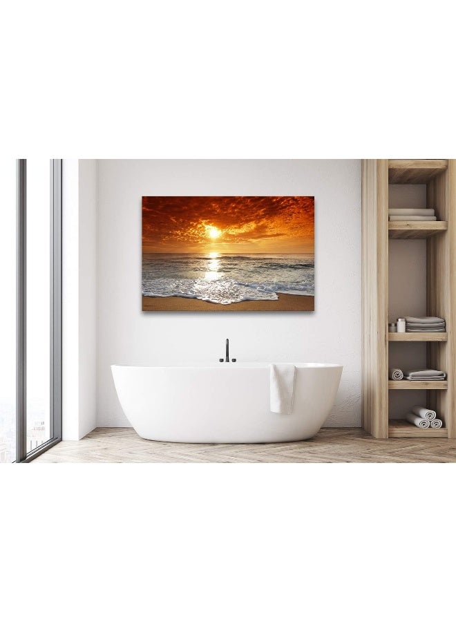 Muolunna S04681 Canvas Prints Wall Art Sunset Ocean Beach Pictures Photo Paintings for Living Room Bedroom Home Decorations Stretched and Framed Ready to Hang Seascape Waves Artwork 32x48inch - Image 4
