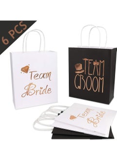 KASTWAVE 6Pcs Wedding Party Paper Gift Bags, Bridal Shower Bachelorette Party Favor Bags Rose Gold Foiled with Handle  - Image 3