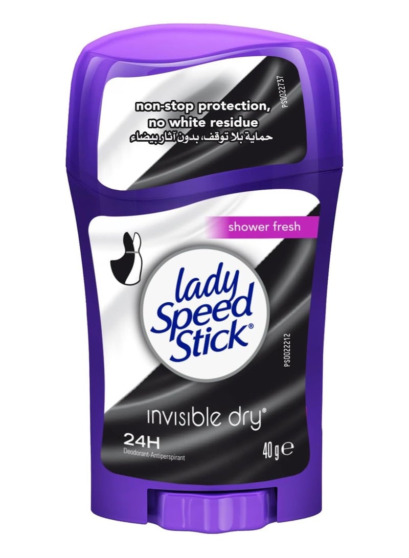 Lady Speed Stick مزيل العرق غير المرئي* منعش للشاور 24 ساعة 40 جرام