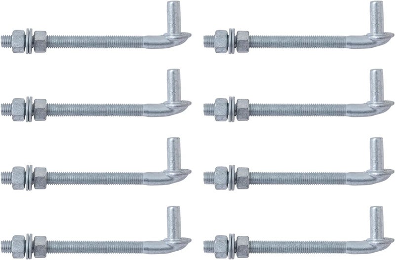 VIVIDA J Bolt Gate Hinge 8 inch, Chain Link Fence Gate J Bolt Post Hinge with 5/8" Male Pin, Galvanized Steel, Nuts & Washers Included, 8 Pack - Image 1