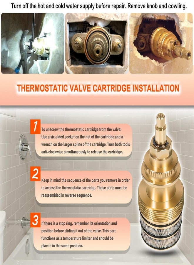 Bonbo 78913 Thermostatic Water Valve, 3/4’’ Valve High Flow Rate Cartridge Compatible with Kohler K400/K401 - Image 3